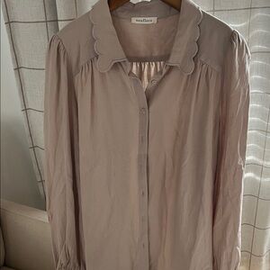 Neuflora Scalloped Collar Blouse in Light Tan